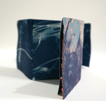 "Chiasma/Reflecting" double-sided cyanotypes on cotton paper, with cover of kozo and cotton construction paper, $400