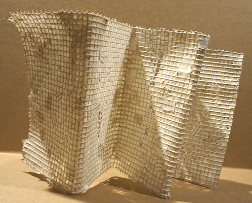 "Eviscerated Reality" Hemp fiber, pulped pages from a damaged copy of The Savage Detectives, hardware cloth, $400