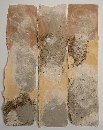 unique handmade paper with pigmented flax (earth pigments), cotton bedsheet, banana, and bleached kozo fibers.