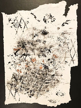 ink and acrylic on handmade cotton paper with linen pulp paint